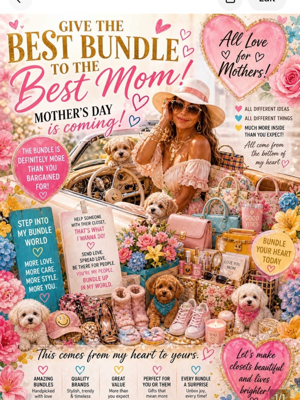 Floral Pastel Tote & Accessories Bundle - Pink, Blue, Gold
